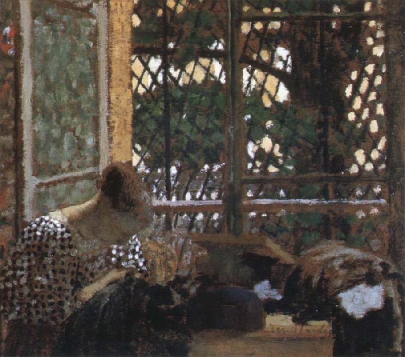 Edouard Vuillard woman sewing before a garden oil painting image